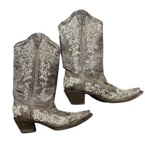 Corral Vintage Boots Womens Size 9 Brown Leather Embroidered Western Floral